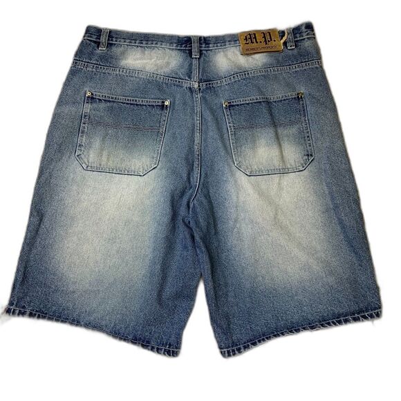 Mens Members Property Y2K Baggy Grunge Jean Shorts Hip Hop Scarface Patch Wide‎ - Picture 2 of 12